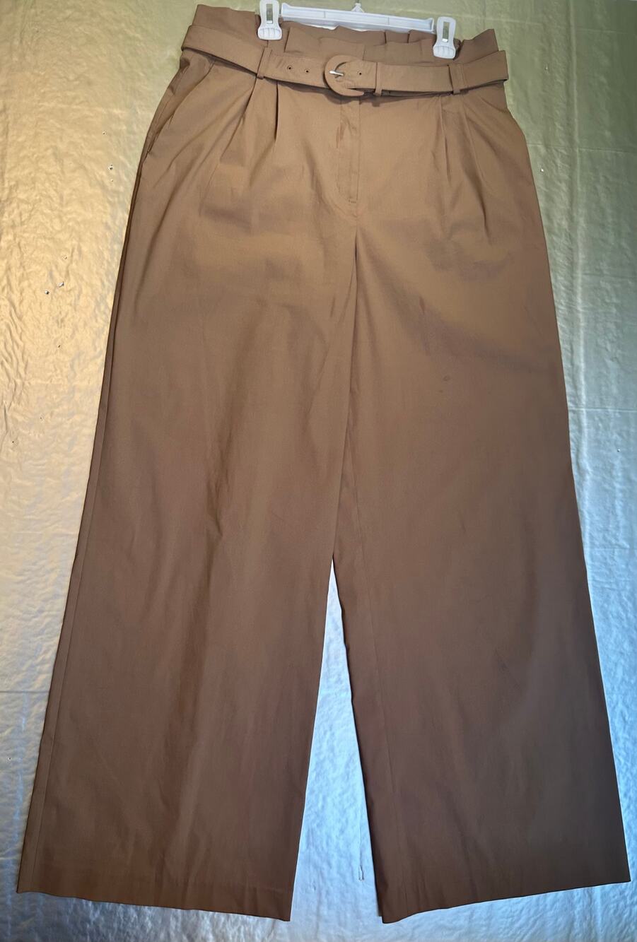 Express 16 Long Tan Wide Leg Belted High Rise Pleated Pants